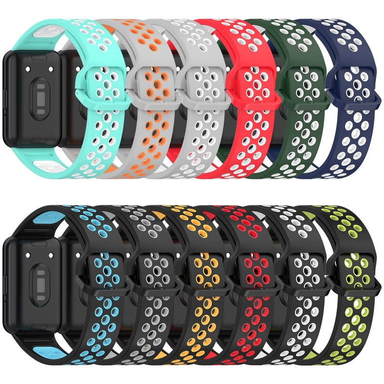For Samsung Galaxy Fit 3 Two Color Breathable Silicone Watch Band(Grey Orange) - Watch Bands by PMC TechLife | Online Shopping South Africa | PMC TechLife