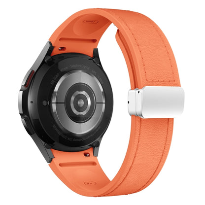 For Samsung Galaxy Watch 6 Magnetic Silver Buckle Leather Silicone Watch Band(Orange) - Watch Bands by PMC Jewellery | Online Shopping South Africa | PMC Jewellery