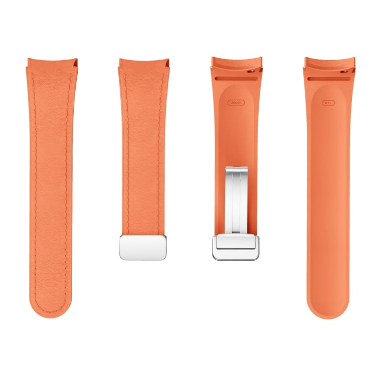 For Samsung Galaxy Watch 6 Magnetic Silver Buckle Leather Silicone Watch Band(Orange) - Watch Bands by PMC Jewellery | Online Shopping South Africa | PMC Jewellery