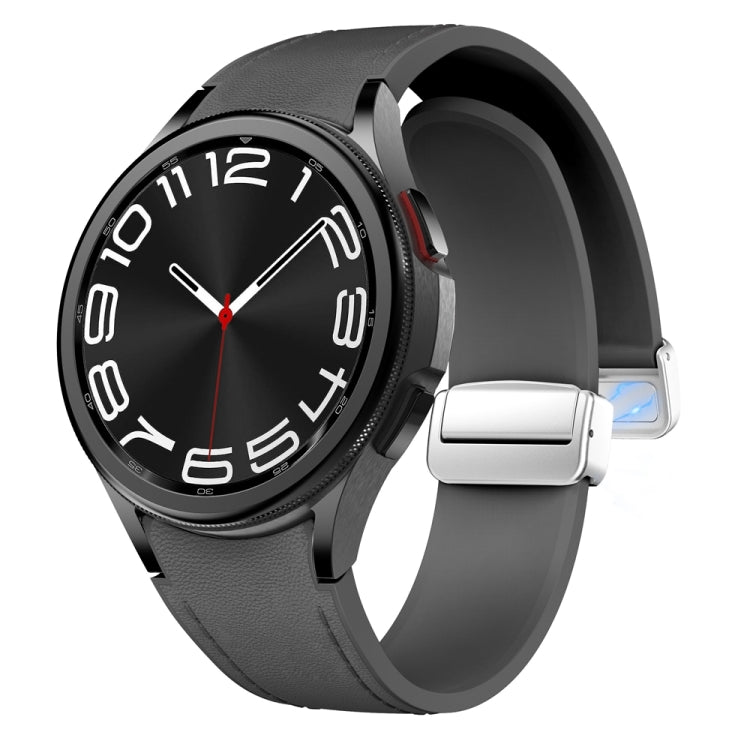 For Samsung Galaxy Watch 6 Magnetic Silver Buckle Leather Silicone Watch Band(Space Grey) - Watch Bands by PMC TechLife | Online Shopping South Africa | PMC TechLife