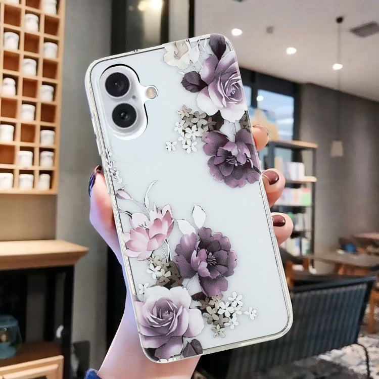 For iPhone 16 Colorful Painting Pattern TPU Phone Case(Peony) - iPhone 16 Cases by PMC Jewellery | Online Shopping South Africa | PMC Jewellery | Buy Now Pay Later Mobicred