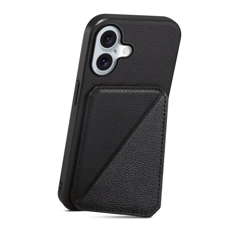 For iPhone 16 Plus D04 Calf Texture Dual Card Slot Holder Phone Case(Black) - iPhone 16 Plus Cases by PMC Jewellery | Online Shopping South Africa | PMC Jewellery | Buy Now Pay Later Mobicred