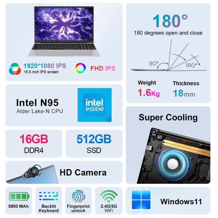 Ninkear N15 Air 15.6 inch Laptop, 16GB+512GB, Windows 11 Intel Celeron N95 Quad Core(US Plug) - Others by PMC Jewellery | Online Shopping South Africa | PMC Jewellery