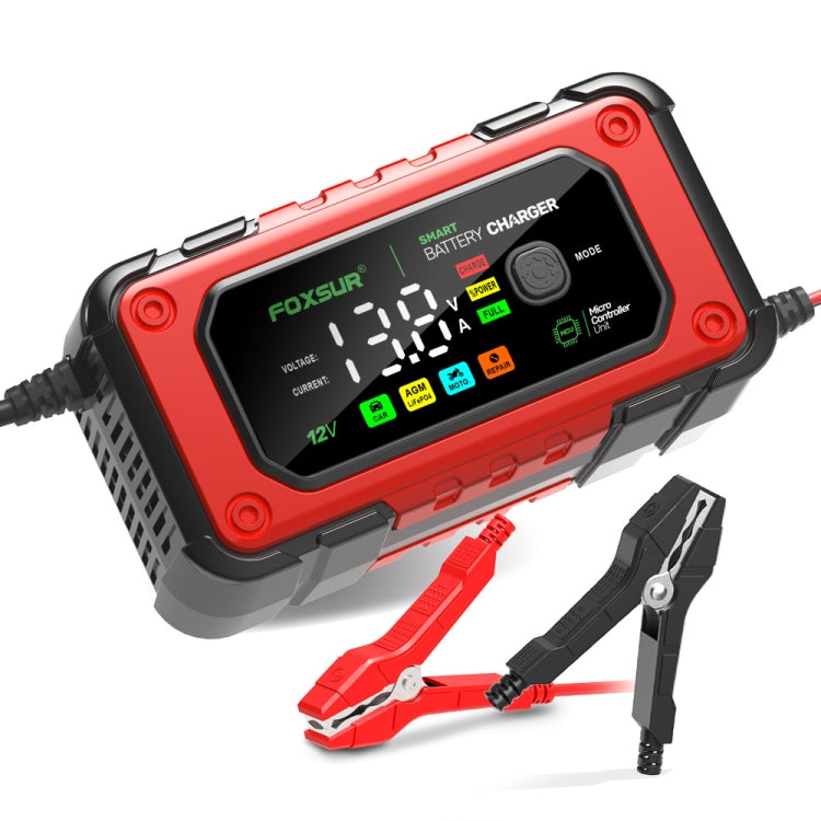 FOXSUR 7A 12V Car / Motorcycle Smart Battery Charger, Plug Type:EU Plug(Red) - Battery Charger by FOXSUR | Online Shopping South Africa | PMC Jewellery | Buy Now Pay Later Mobicred