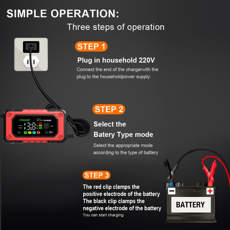 FOXSUR 7A 12V Car / Motorcycle Smart Battery Charger, Plug Type:EU Plug(Red) - Battery Charger by FOXSUR | Online Shopping South Africa | PMC Jewellery | Buy Now Pay Later Mobicred