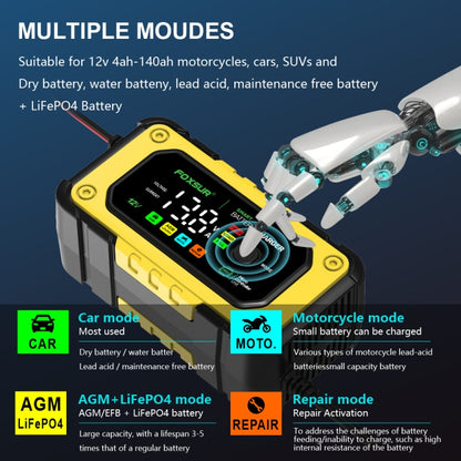 FOXSUR 7A 12V Car / Motorcycle Smart Battery Charger, Plug Type:EU Plug(Yellow) - Battery Charger by FOXSUR | Online Shopping South Africa | PMC Jewellery | Buy Now Pay Later Mobicred