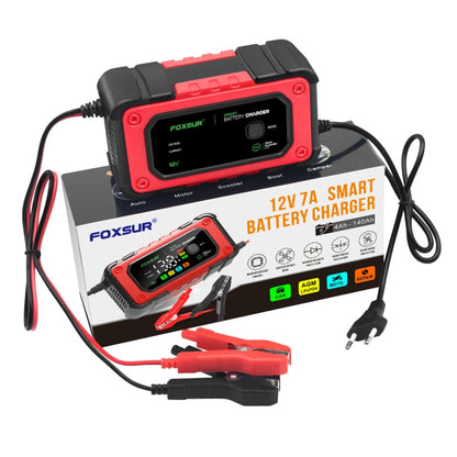 FOXSUR 7A 12V Car / Motorcycle Smart Battery Charger, Plug Type:UK Plug(Red) - Battery Charger by FOXSUR | Online Shopping South Africa | PMC Jewellery | Buy Now Pay Later Mobicred