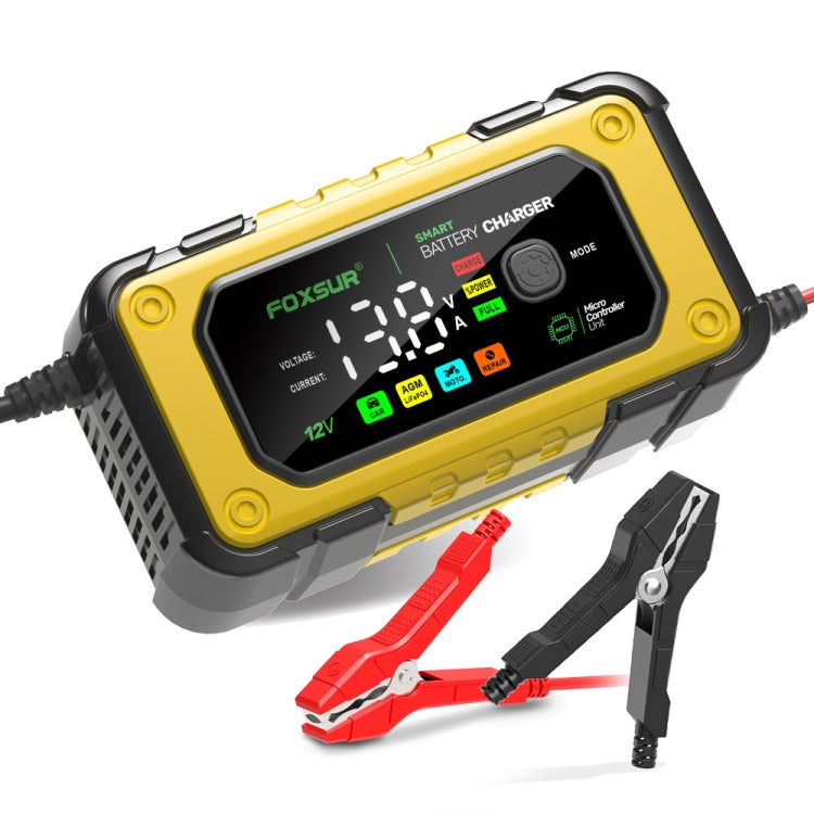 FOXSUR 7A 12V Car / Motorcycle Smart Battery Charger, Plug Type:UK Plug(Yellow) - Battery Charger by FOXSUR | Online Shopping South Africa | PMC TechLife | Buy Now Pay Later Mobicred