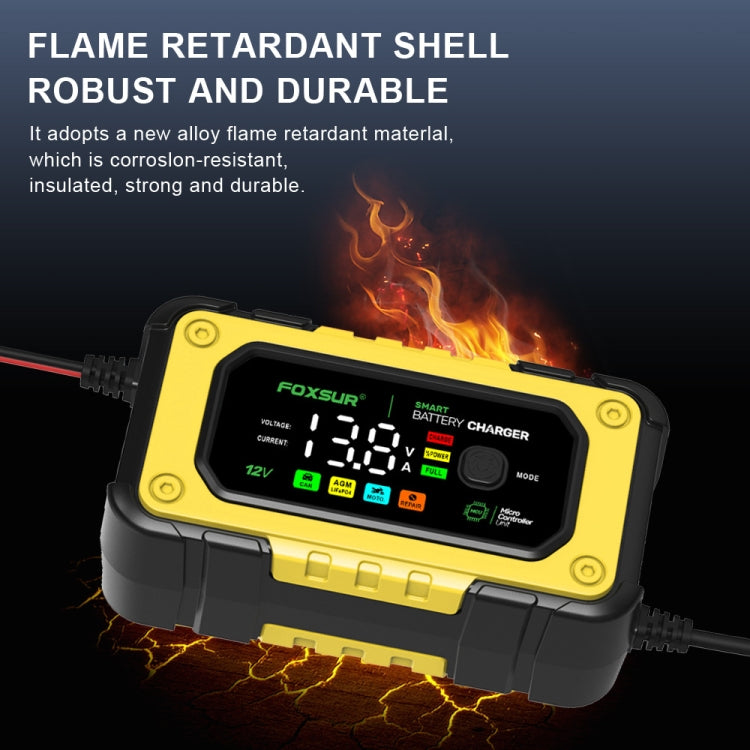 FOXSUR 7A 12V Car / Motorcycle Smart Battery Charger, Plug Type:UK Plug(Yellow) - Battery Charger by FOXSUR | Online Shopping South Africa | PMC TechLife | Buy Now Pay Later Mobicred