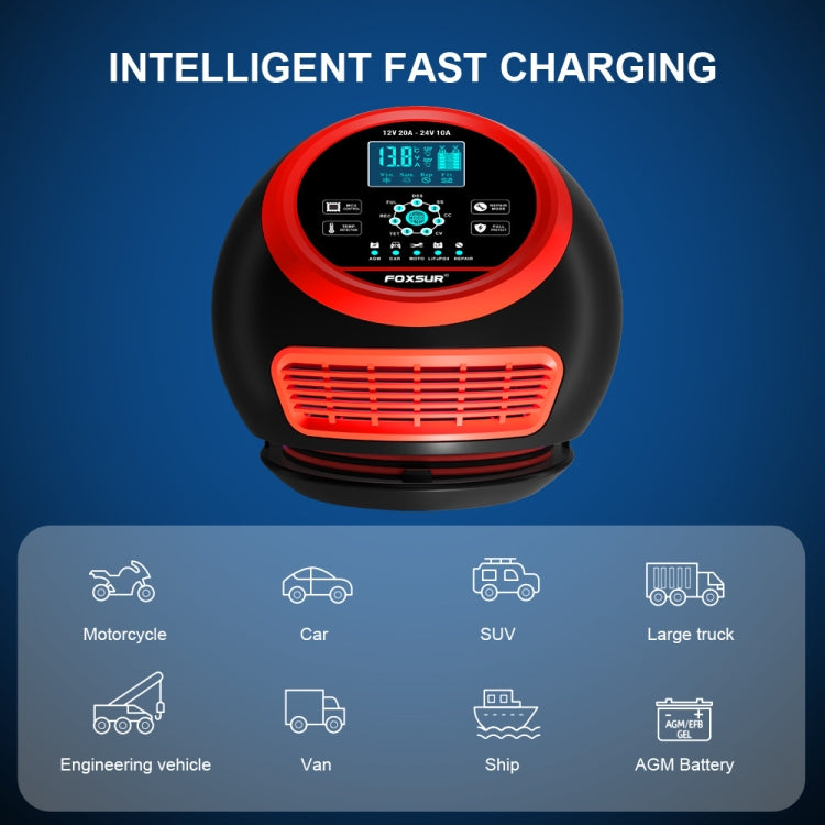 FOXSUR 20A 12V 24V Car / Motorcycle Smart Battery Charger, Plug Type:US Plug(Red) - Battery Charger by FOXSUR | Online Shopping South Africa | PMC Jewellery | Buy Now Pay Later Mobicred