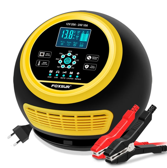 FOXSUR 20A 12V 24V Car / Motorcycle Smart Battery Charger, Plug Type:UK Plug(Yellow) - Battery Charger by FOXSUR | Online Shopping South Africa | PMC Jewellery | Buy Now Pay Later Mobicred