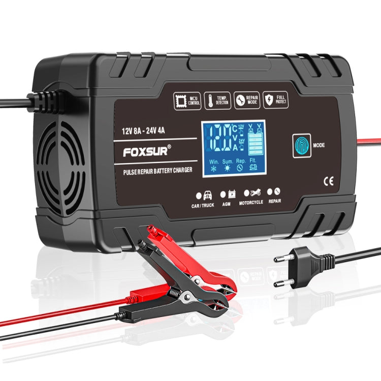 FOXSUR 8A 12V 24V Car / Motorcycle Smart Battery Charger, Plug Type:US Plug(Black) - Battery Charger by FOXSUR | Online Shopping South Africa | PMC TechLife | Buy Now Pay Later Mobicred