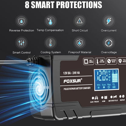FOXSUR 8A 12V 24V Car / Motorcycle Smart Battery Charger, Plug Type:US Plug(Black) - Battery Charger by FOXSUR | Online Shopping South Africa | PMC Jewellery | Buy Now Pay Later Mobicred