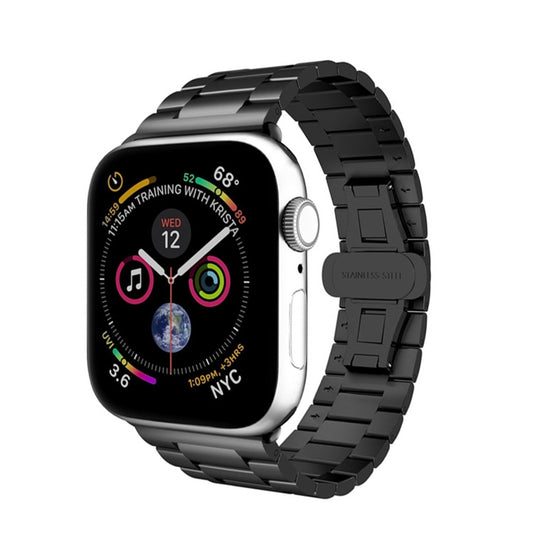 For Apple Watch Series 3 42mm Three-bead Butterfly Buckle Metal Watch Band(Black) - Watch Bands by PMC Jewellery | Online Shopping South Africa | PMC Jewellery