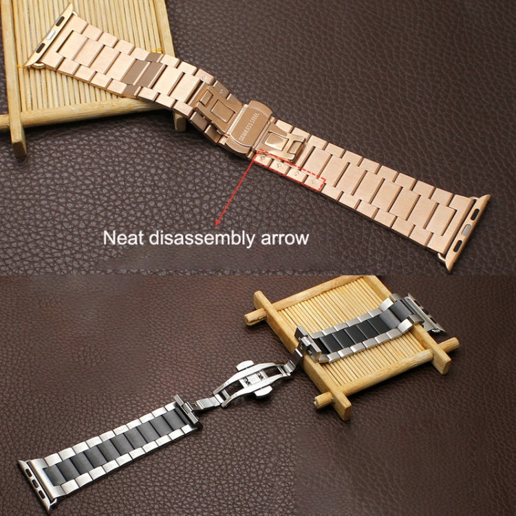 For Apple Watch Series 8 41mm Three-bead Butterfly Buckle Metal Watch Band(Rose Gold) - Watch Bands by PMC Jewellery | Online Shopping South Africa | PMC Jewellery