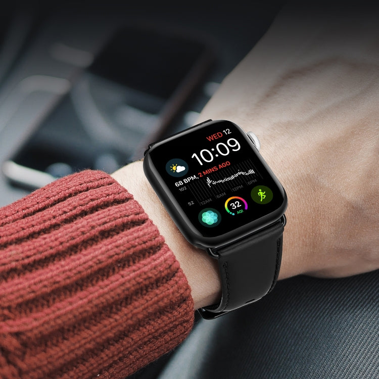 For Apple Watch Series 9 45mm DUX DUCIS Business Genuine Leather Watch Strap(Black) - Watch Bands by DUX DUCIS | Online Shopping South Africa | PMC TechLife | Buy Now Pay Later Mobicred
