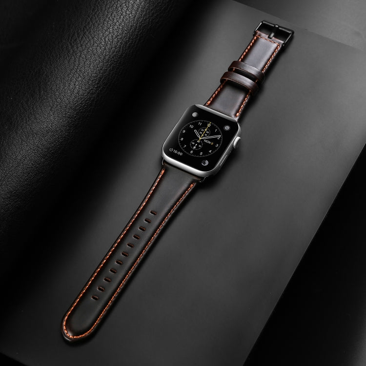 For Apple Watch Series 7 45mm DUX DUCIS Business Genuine Leather Watch Strap(Coffee) - Watch Bands by DUX DUCIS | Online Shopping South Africa | PMC TechLife | Buy Now Pay Later Mobicred