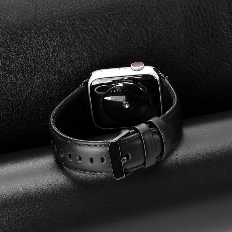 For Apple Watch SE 40mm DUX DUCIS Business Genuine Leather Watch Strap(Black) - Watch Bands by DUX DUCIS | Online Shopping South Africa | PMC TechLife | Buy Now Pay Later Mobicred