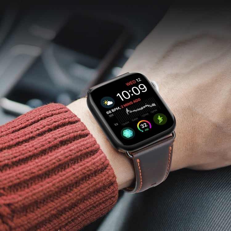 For Apple Watch SE 40mm DUX DUCIS Business Genuine Leather Watch Strap(Coffee) - Watch Bands by DUX DUCIS | Online Shopping South Africa | PMC TechLife | Buy Now Pay Later Mobicred
