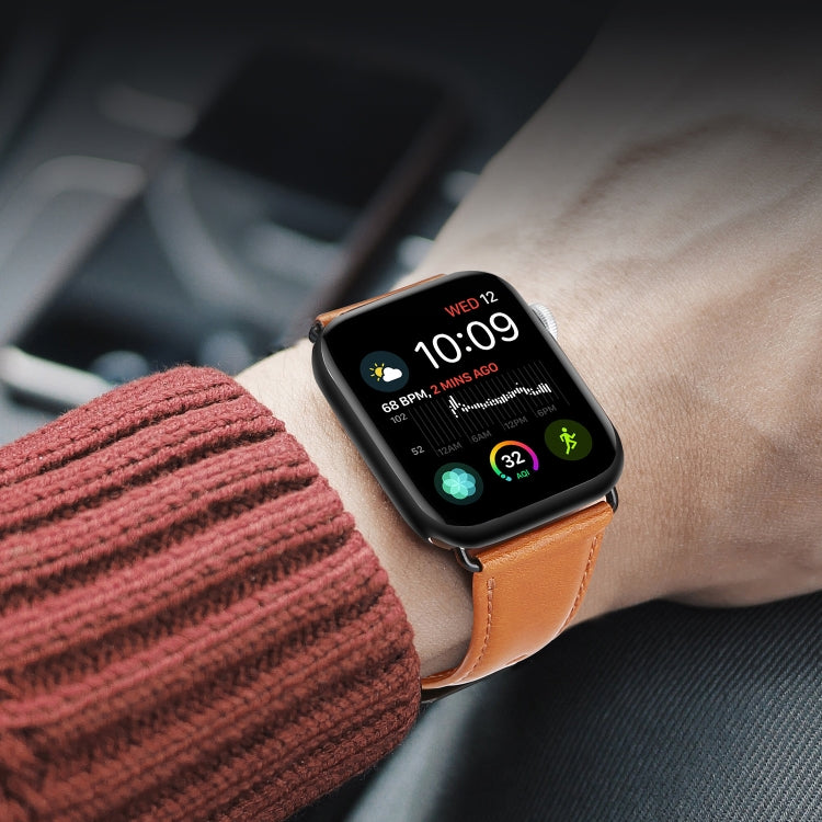 For Apple Watch 42mm DUX DUCIS Business Genuine Leather Watch Strap(Khaki) - Watch Bands by DUX DUCIS | Online Shopping South Africa | PMC TechLife | Buy Now Pay Later Mobicred
