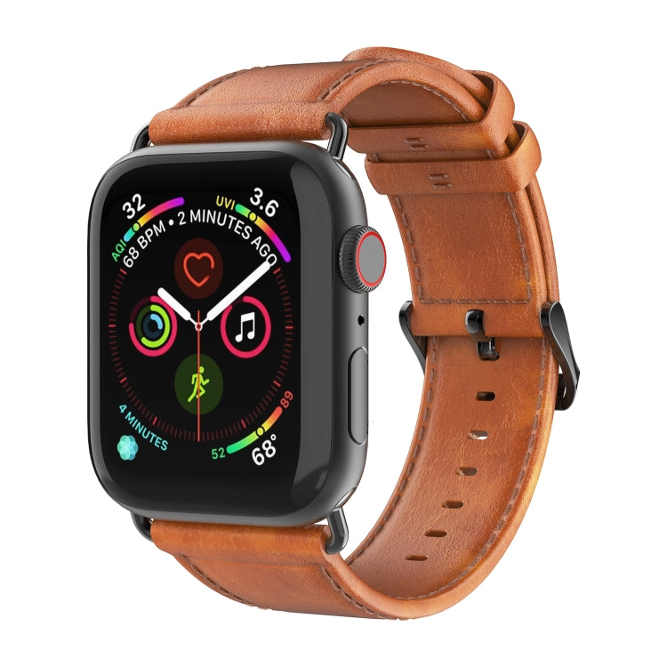 For Apple Watch 42mm DUX DUCIS Business Genuine Leather Watch Strap(Khaki) - Watch Bands by DUX DUCIS | Online Shopping South Africa | PMC TechLife | Buy Now Pay Later Mobicred