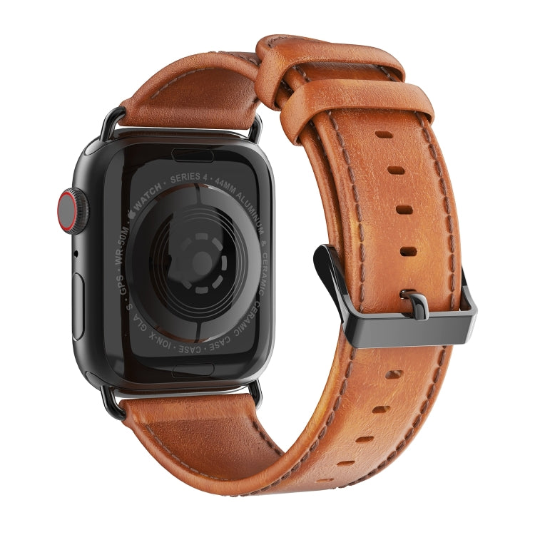 For Apple Watch Series 10 46mm DUX DUCIS Business Genuine Leather Watch Strap(Khaki) - Watch Bands by DUX DUCIS | Online Shopping South Africa | PMC Jewellery | Buy Now Pay Later Mobicred