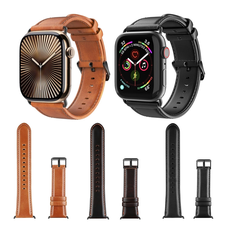 For Apple Watch SE 40mm DUX DUCIS Business Genuine Leather Watch Strap(Black) - Watch Bands by DUX DUCIS | Online Shopping South Africa | PMC TechLife | Buy Now Pay Later Mobicred