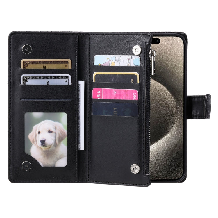 For iPhone 16 Pro Max Glitter Lattice Zipper Wallet Leather Phone Case(Black) - iPhone 16 Pro Max Cases by PMC TechLife | Online Shopping South Africa | PMC TechLife | Buy Now Pay Later Mobicred