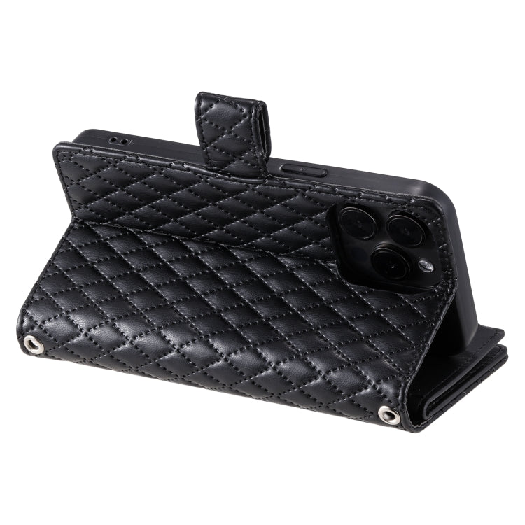 For iPhone 16 Pro Glitter Lattice Zipper Wallet Leather Phone Case(Black) - iPhone 16 Pro Cases by PMC TechLife | Online Shopping South Africa | PMC TechLife | Buy Now Pay Later Mobicred