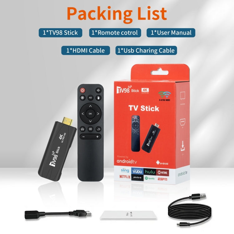 TV98 Rockchip 3228A Quad Core 4K HD Bluetooth Android TV Stick, RAM:2GB+16GB(US Plug) - Android TV Sticks by PMC TechLife | Online Shopping South Africa | PMC TechLife | Buy Now Pay Later Mobicred