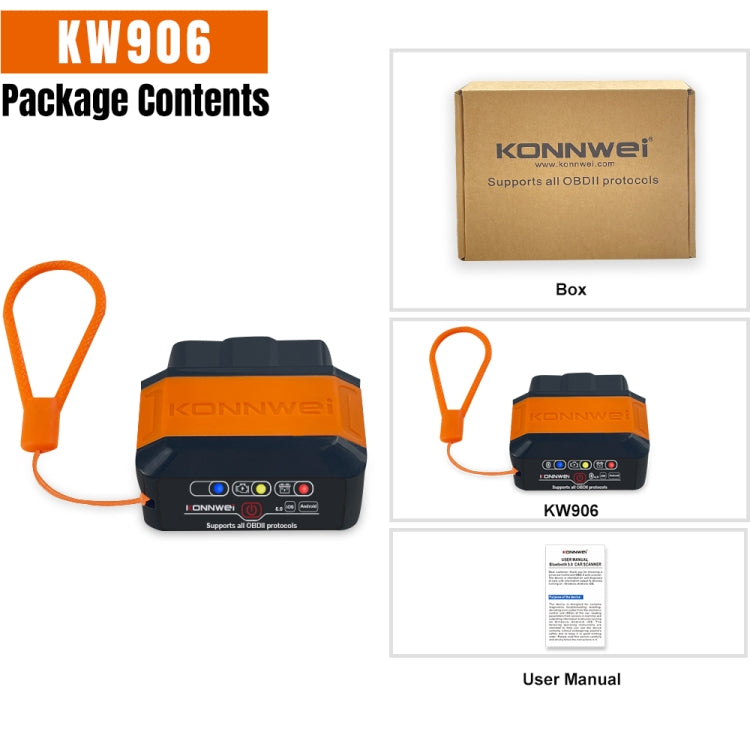 KONNWEI KW906 Bluetooth 5.0 Car OBD2 Scanner Support Android & iOS(Black) - Code Readers & Scan Tools by KONNWEI | Online Shopping South Africa | PMC TechLife | Buy Now Pay Later Mobicred