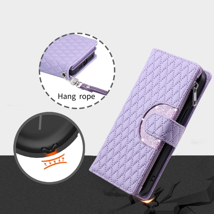 For Google Pixel 7 5G Glitter Lattice Zipper Wallet Leather Phone Case(Purple) - Google Cases by PMC TechLife | Online Shopping South Africa | PMC TechLife | Buy Now Pay Later Mobicred