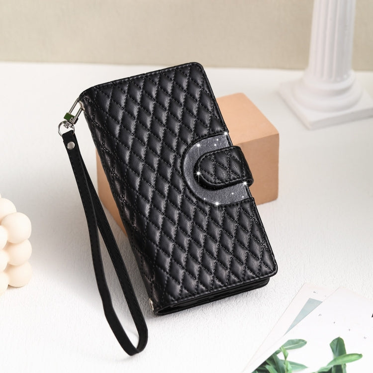 For Google Pixel 7 Pro 5G Glitter Lattice Zipper Wallet Leather Phone Case(Black) - Google Cases by PMC TechLife | Online Shopping South Africa | PMC TechLife | Buy Now Pay Later Mobicred