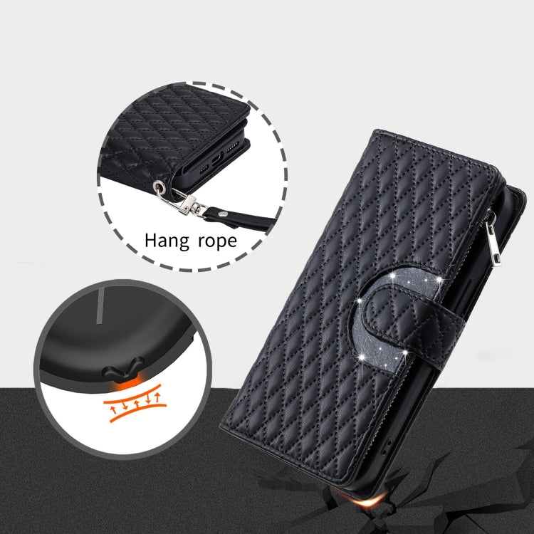 For Google Pixel 7 Pro 5G Glitter Lattice Zipper Wallet Leather Phone Case(Black) - Google Cases by PMC TechLife | Online Shopping South Africa | PMC TechLife | Buy Now Pay Later Mobicred