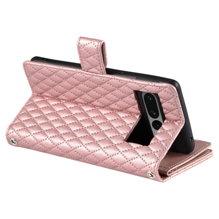 For Google Pixel 7 Pro 5G Glitter Lattice Zipper Wallet Leather Phone Case(Rose Gold) - Google Cases by PMC TechLife | Online Shopping South Africa | PMC TechLife | Buy Now Pay Later Mobicred