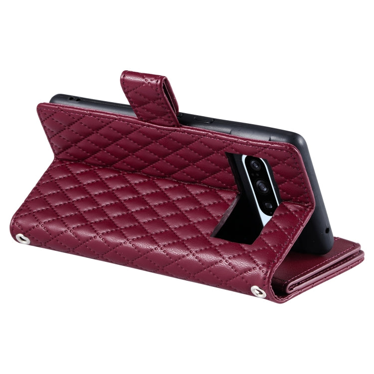 For Google Pixel 8 Pro Glitter Lattice Zipper Wallet Leather Phone Case(Wine Red) - Google Cases by PMC TechLife | Online Shopping South Africa | PMC TechLife | Buy Now Pay Later Mobicred