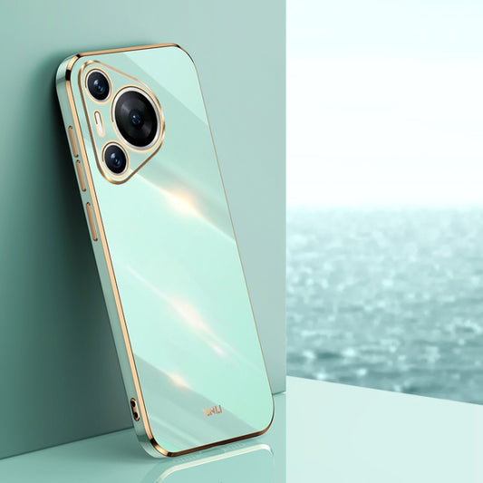 For Huawei Pura 70 Pro / Pura 70 Pro+ XINLI Straight 6D Plating Gold Edge TPU Phone Case(Mint Green) - Huawei Cases by XINLI | Online Shopping South Africa | PMC Jewellery | Buy Now Pay Later Mobicred