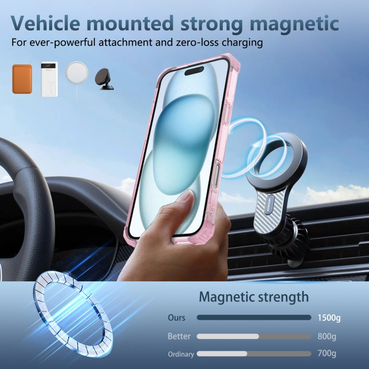 For iPhone 16 Gold Shield CD Pattern MagSafe Magnetic Phone Case with Rotating Stand(Transparent Pink) - iPhone 16 Cases by PMC TechLife | Online Shopping South Africa | PMC TechLife | Buy Now Pay Later Mobicred