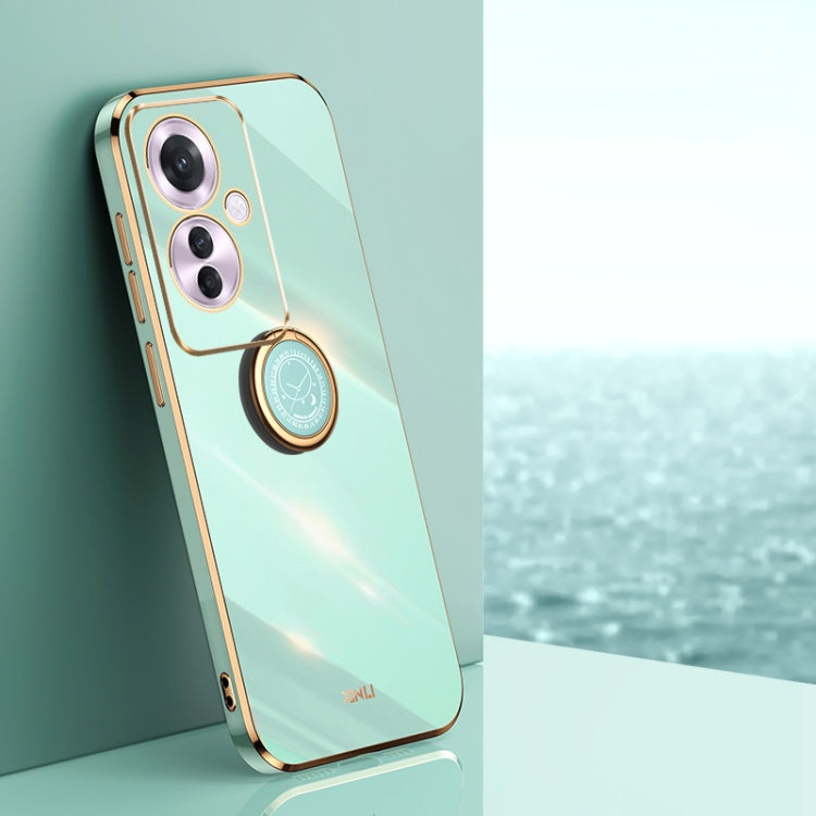 For OPPO Reno11 F XINLI Straight Edge 6D Electroplate TPU Phone Case with Ring Holder(Mint Green) - Reno11 F Cases by XINLI | Online Shopping South Africa | PMC Jewellery | Buy Now Pay Later Mobicred