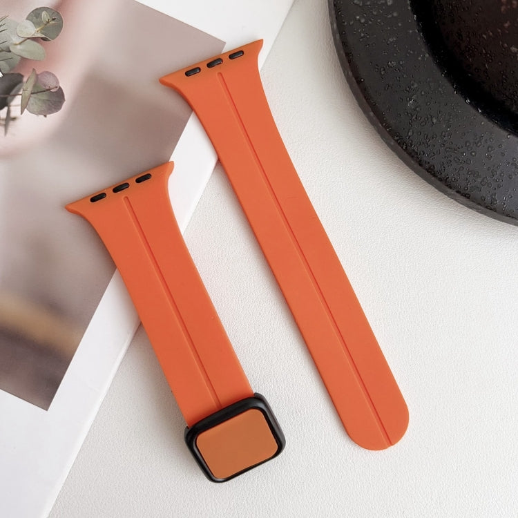 For Apple Watch Series 9 45mm Magnetic Square Buckle Silicone Watch Band(Orange) - Watch Bands by PMC Jewellery | Online Shopping South Africa | PMC Jewellery