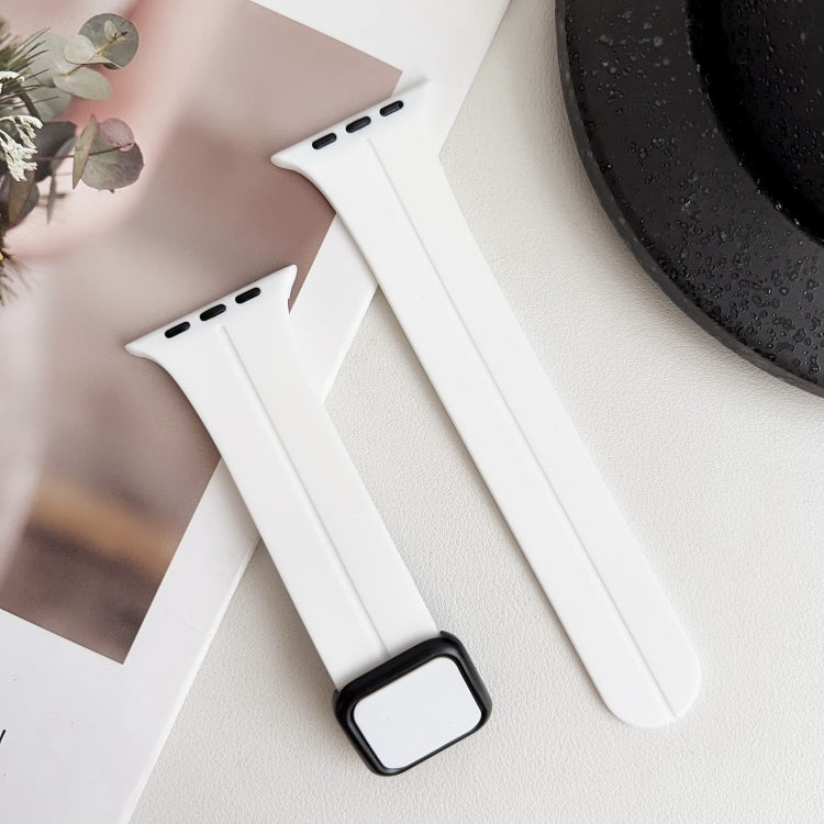 For Apple Watch SE 44mm Magnetic Square Buckle Silicone Watch Band(White) - Watch Bands by PMC TechLife | Online Shopping South Africa | PMC TechLife