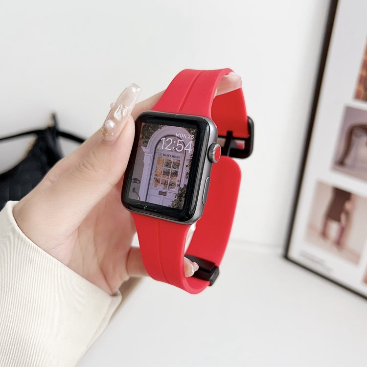 For Apple Watch SE 44mm Magnetic Square Buckle Silicone Watch Band(Red) - free shipping - PMC TechLife - Order now!