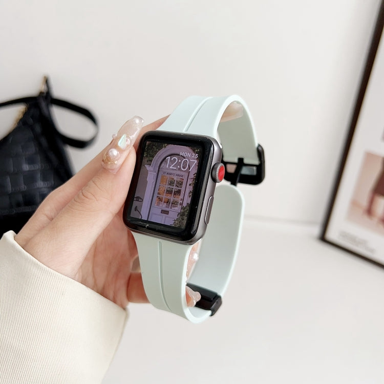 For Apple Watch 42mm Magnetic Square Buckle Silicone Watch Band(Sapphire Blue) - Watch Bands by PMC TechLife | Online Shopping South Africa | PMC TechLife