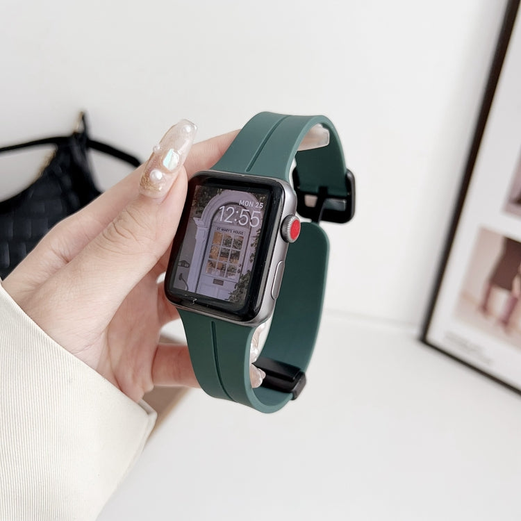 For Apple Watch 42mm Magnetic Square Buckle Silicone Watch Band(Pine Green) - Watch Bands by PMC TechLife | Online Shopping South Africa | PMC TechLife