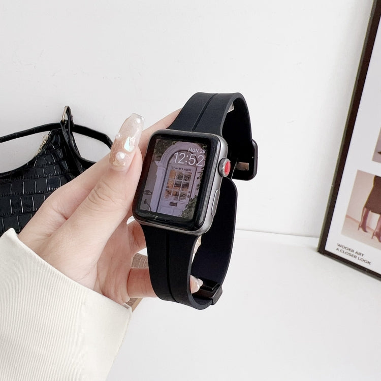 For Apple Watch 38mm Magnetic Square Buckle Silicone Watch Band(Black) - Watch Bands by PMC TechLife | Online Shopping South Africa | PMC TechLife