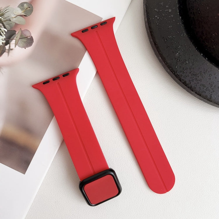 For Apple Watch 38mm Magnetic Square Buckle Silicone Watch Band(Red) - Watch Bands by PMC TechLife | Online Shopping South Africa | PMC TechLife