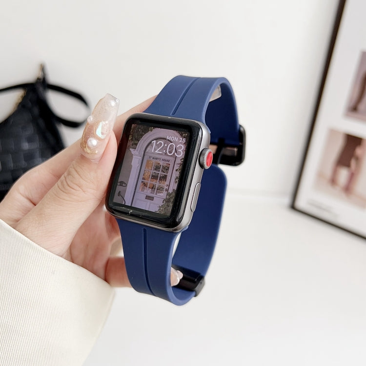 For Apple Watch 38mm Magnetic Square Buckle Silicone Watch Band(Midnight Blue) - Watch Bands by PMC TechLife | Online Shopping South Africa | PMC TechLife