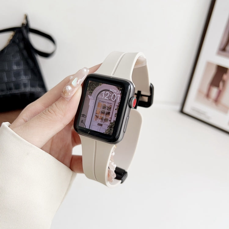 For Apple Watch 38mm Magnetic Square Buckle Silicone Watch Band(Starlight) - Watch Bands by PMC TechLife | Online Shopping South Africa | PMC TechLife