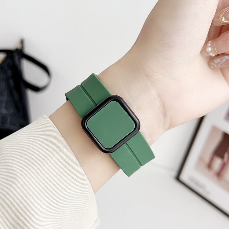 For Apple Watch Series 3 42mm Magnetic Square Buckle Silicone Watch Band(Pine Green) - Watch Bands by PMC Jewellery | Online Shopping South Africa | PMC Jewellery