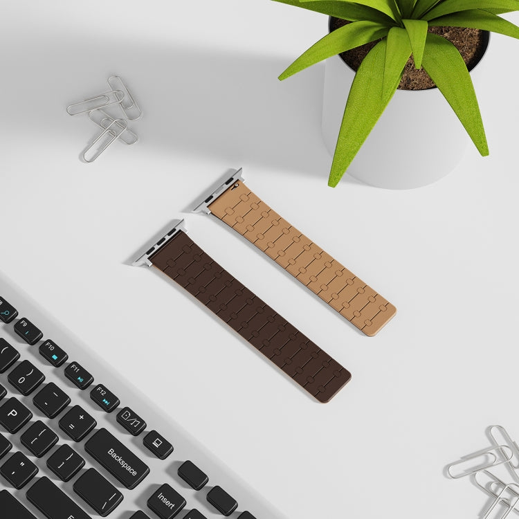 For Apple Watch Series 9 41mm Two Color Loop Magnetic Silicone Watch Band(Dark Brown+Light Brown) - Watch Bands by PMC TechLife | Online Shopping South Africa | PMC TechLife